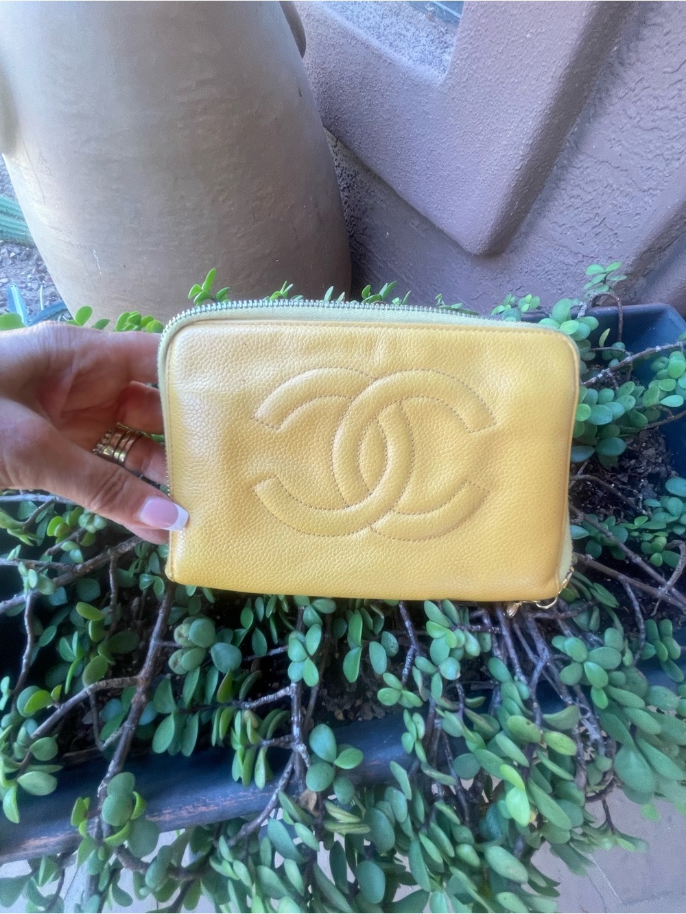 Chanel Sunflower-Yellow caviar CC Zip Wallet